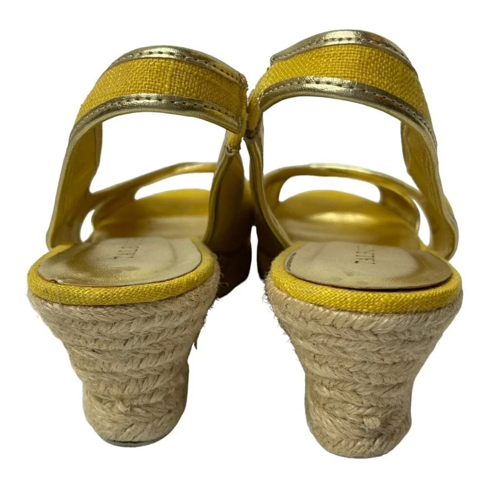 Talbots Lyndsay Yellow Canvas Peep Toe Sling Back Espadrille‎ Wedge Size 9.5